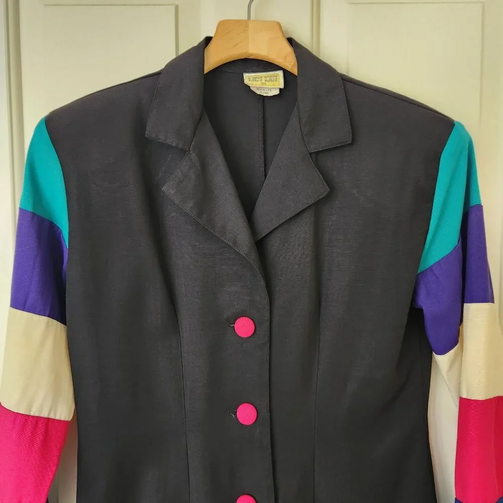 Vintage 80s 90s Last Exit Color-block Blazer Jacket Maximalism Office Party - Picture 3 of 9